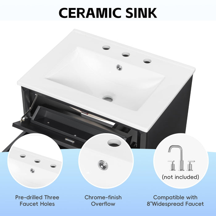 Freestanding Bathroom Vanity With Sink, 3 Drawers & Flip-Out Drawer