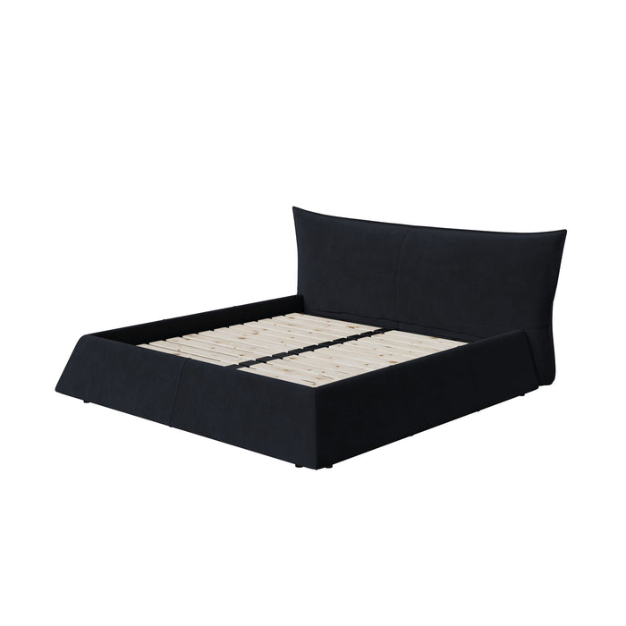 Upholstered Platform Bed With Special Shaped Velvet Headboard