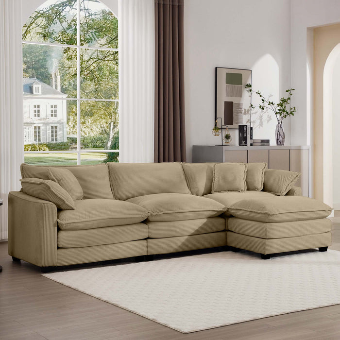 Oversized Modular Cushion Sofa With Ottoman, Low Back, Deep Seating Sofa Set