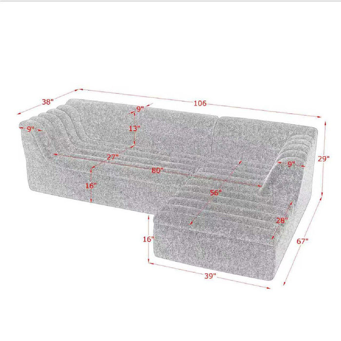 Upholstered L-Shaped Modular Sectional Sofa With Chaise, Wave-Shaped Armrest