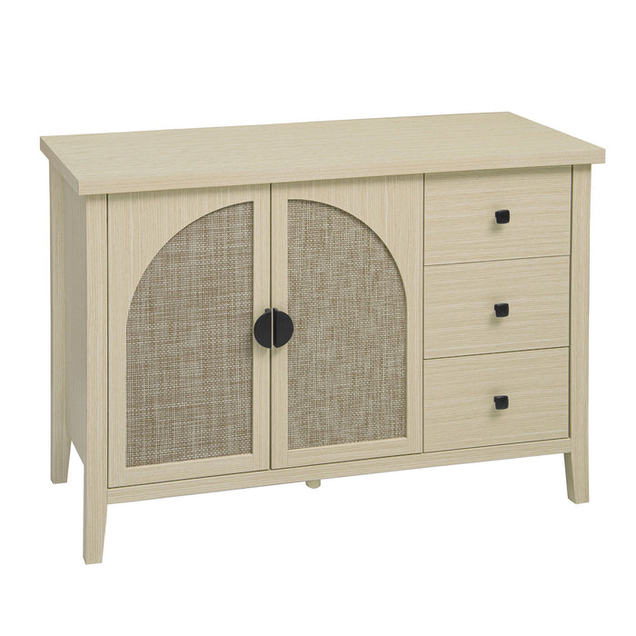 Rattan 2 Door 3 Drawer Cabinet, Suitable For Bedroom - Natural