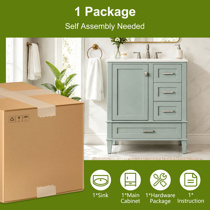 Bathroom Vanity With Sink, Soft Closing Door And Drawers - Light Green