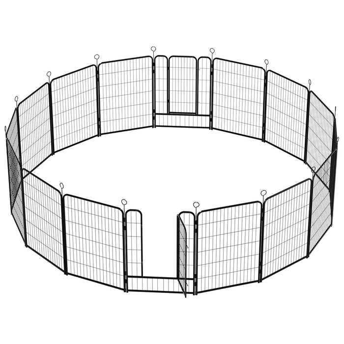 Dog Playpen, 16 Panels Pet Exercise Pen Indoor / Outdoor Fence With Anti Skid Base - Black