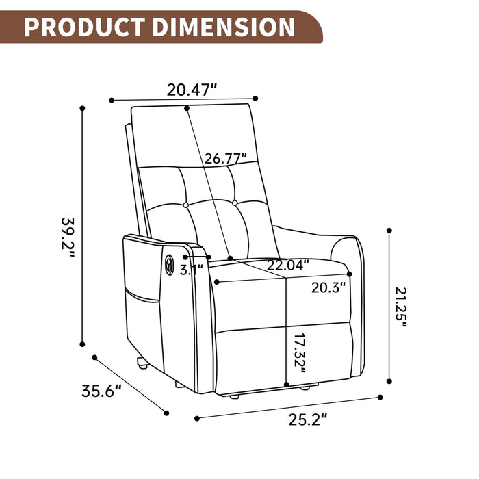 Single Motor Power Lift Recliner Chair With Massage And Heat, USB For Charging - Brown