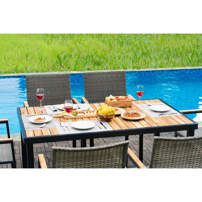 All Weather 7 Piece Patio Dining Table Set With Umbrella Hole - Brown / Gray