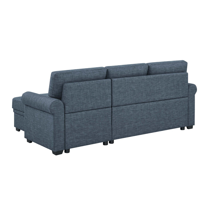 Blend Upholstered Sleeper Sofa With Reversible Chaise And Tufted Back - Dark Blue