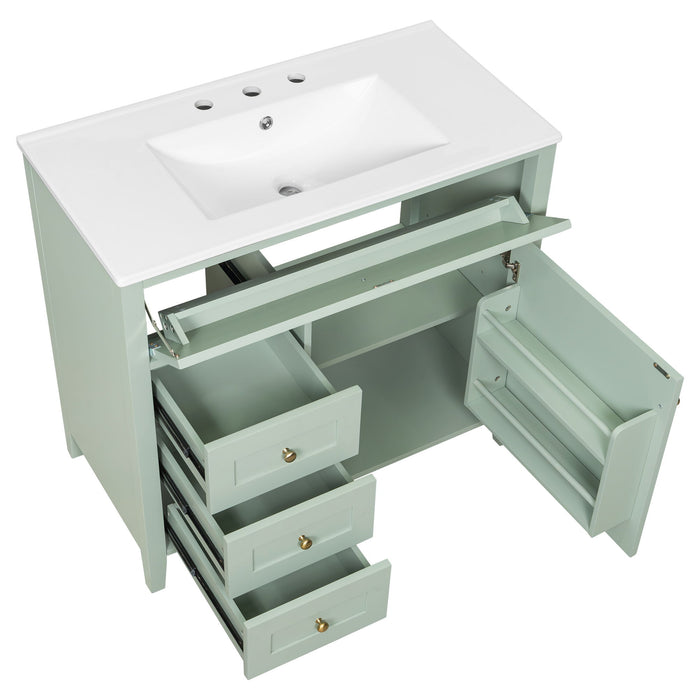 Bathroom Vanity With Sink, 3 Drawers & Cabinet With Adjustable Shelves