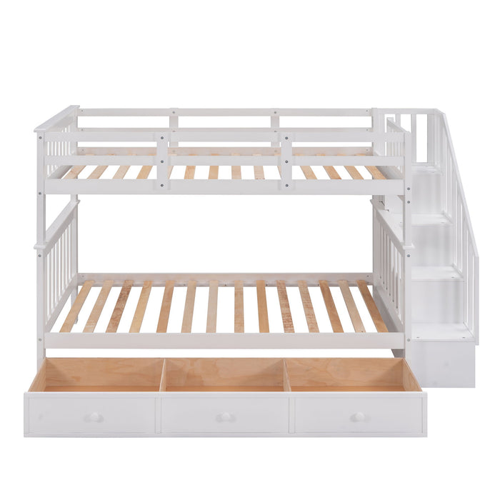 Stairway Bunk Bed With Storage And Guard Rail For Bedroom