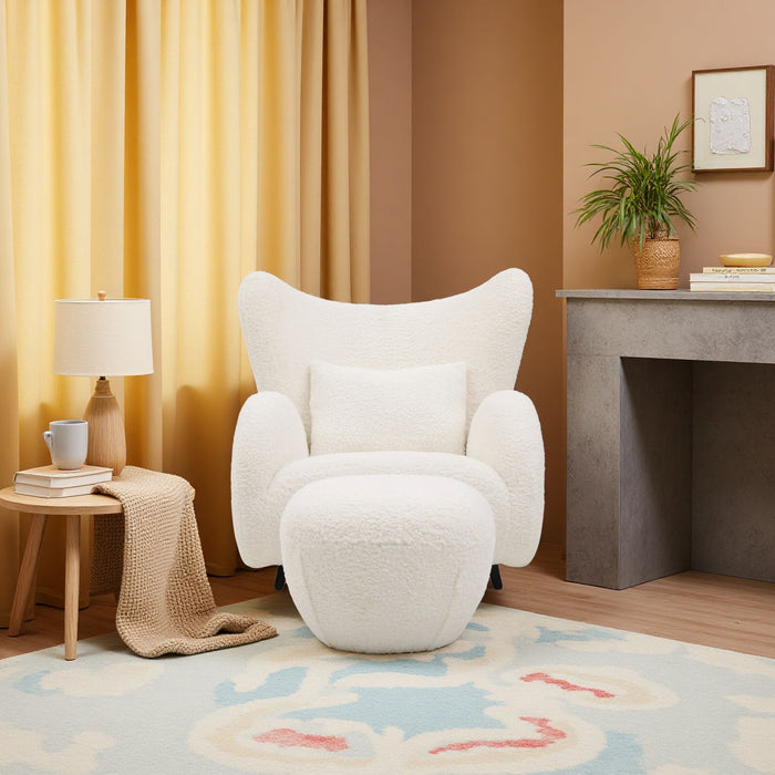 Wingback Armchair & Ottoman Combo For Living Room - White