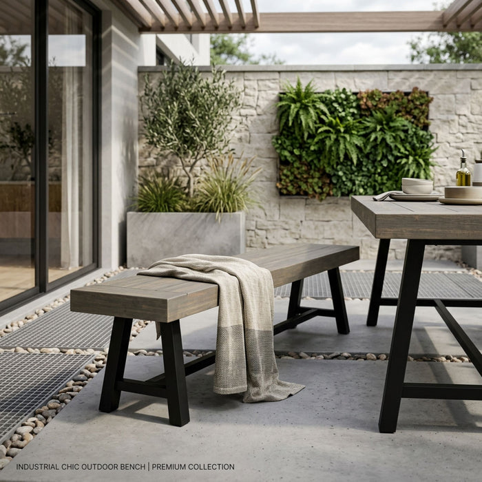 Outdoor Patio Bench - Gray / Rustic Metal