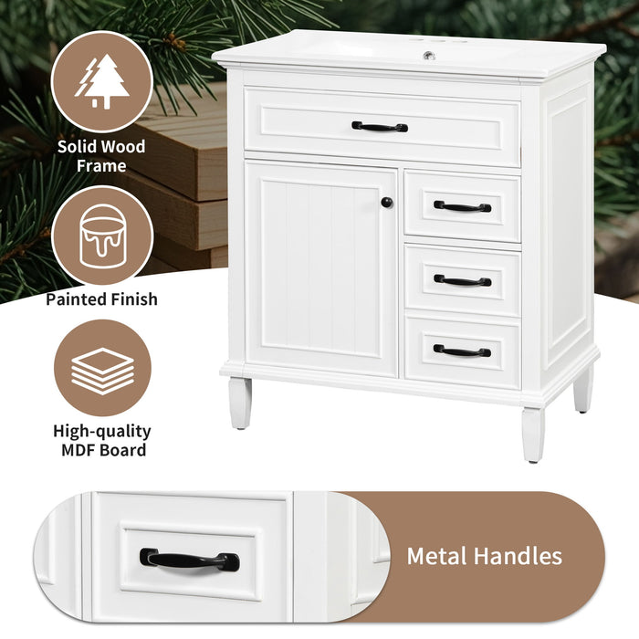 Bathroom Vanity With Sink Top, Flip Drawers, Adjustable Shelf