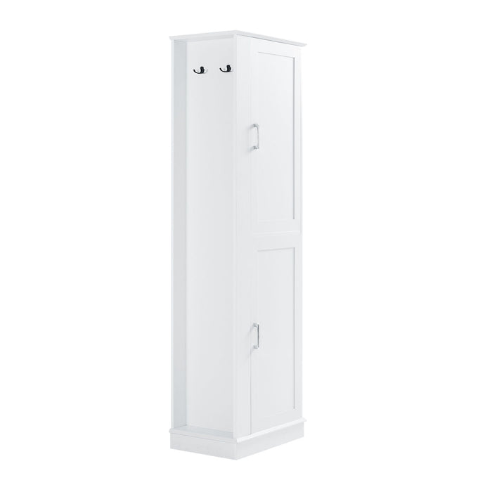Tall Freestanding Bathroom Storage Cabinet With Adjustable Shelves And Side Hooks