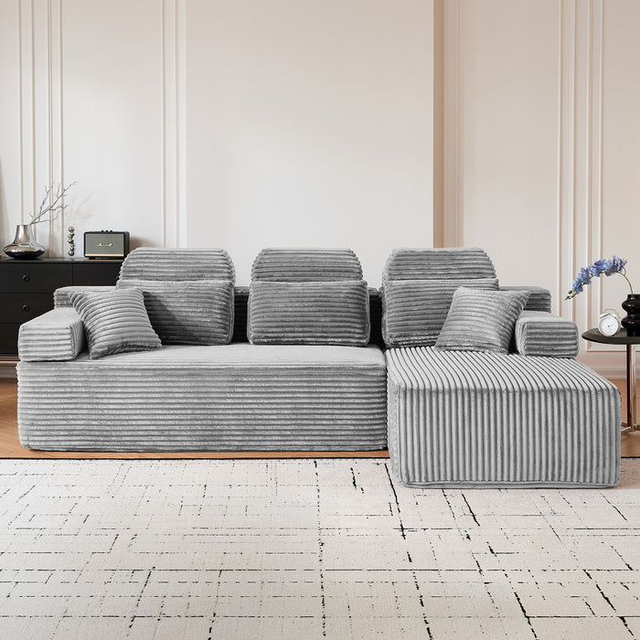 Sectional Sleeper Sofa & Storage Pockets, Modular Couch With Throw Pillows For Living Room