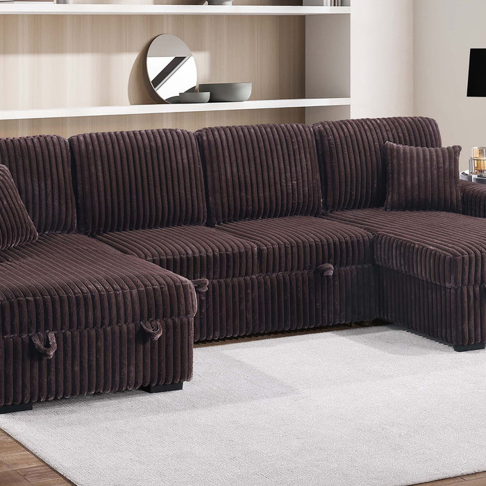 Convertible Sectional Upholstered Sleeper Sofa With Storage Chaise