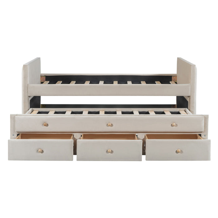 Upholstered Daybed With Trundle And Drawers