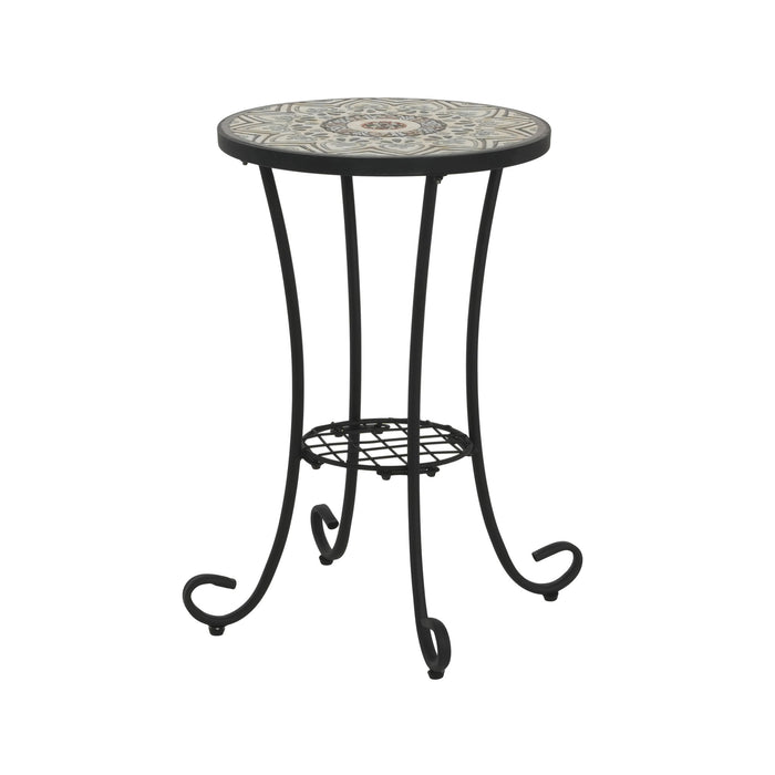 Ceramic Tile And Iron Patio Side Table With Shelf