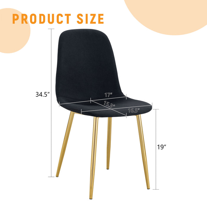 Luxury Simple Chair (Set of 4) Linen Cotton High Resilience Dining Chair With Metal en Legs - Black / Gold