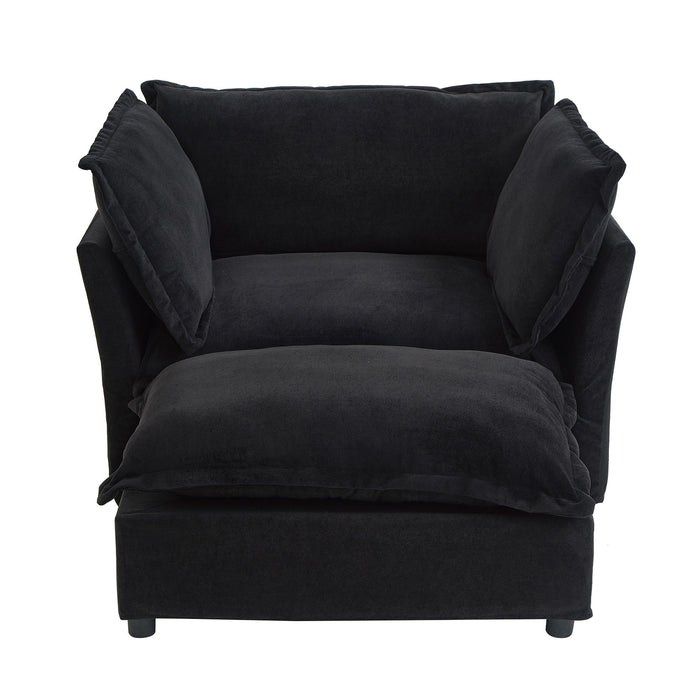 Modern Cozy Upholstered Armchair Sofa With Movable Ottoman