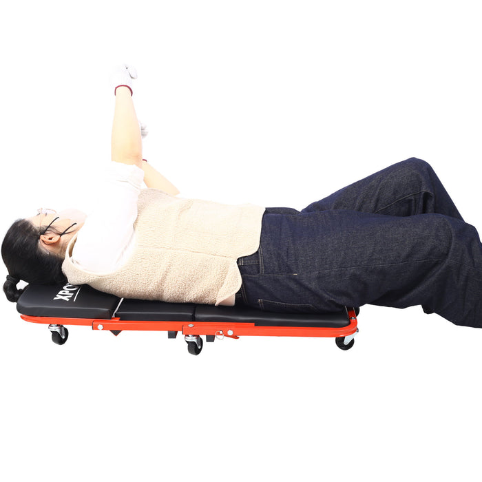 Mechanic Creeper, Z Creeper Seat 2 In 1 Low Profile With 6 Wheels Steel Vinyl - Red