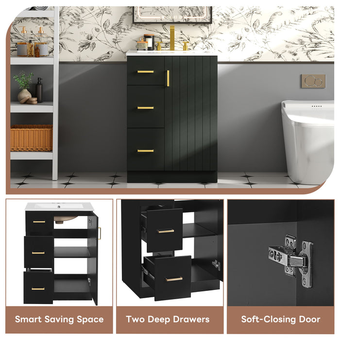 Bathroom Vanity With Sink, Compact Cabinet With 2 Drawers And Soft-Closing Door, Under-Mount Basin - Black