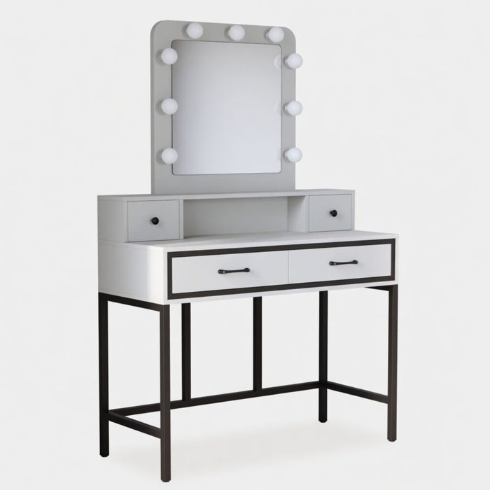 Vanity Desk With 3 Color Lighted Mirror And 4 Drawers