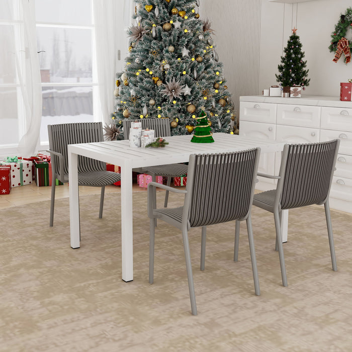 4 Modern Stackable Armchair Matched With Long Table