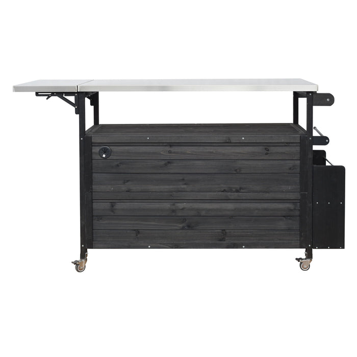 Foldable Outdoor Kitchen Island With Lockable Wheels, Storage Cabinet And Towel Rack For Patio