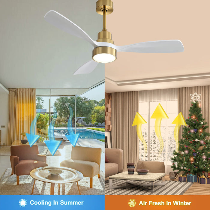 48" Ceiling Fan With 3 Blades Body, Remote Control Reversible DC Motor For Living Room - Gold