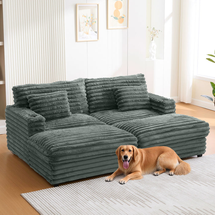 Oversized Double Chaise Lounge Sofa With USB Ports And Cup Holders