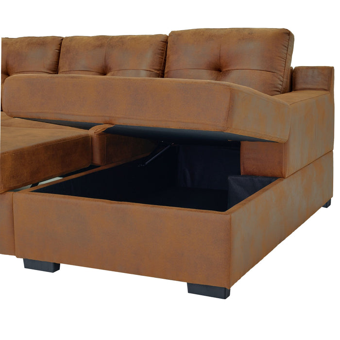 U - Shape Sectional Pull Out Bed With Console, Storage, And USB Charging