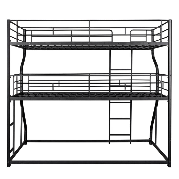 Industrial Triple Bunk Bed With Dual Ladders Frame, Space Saving Design