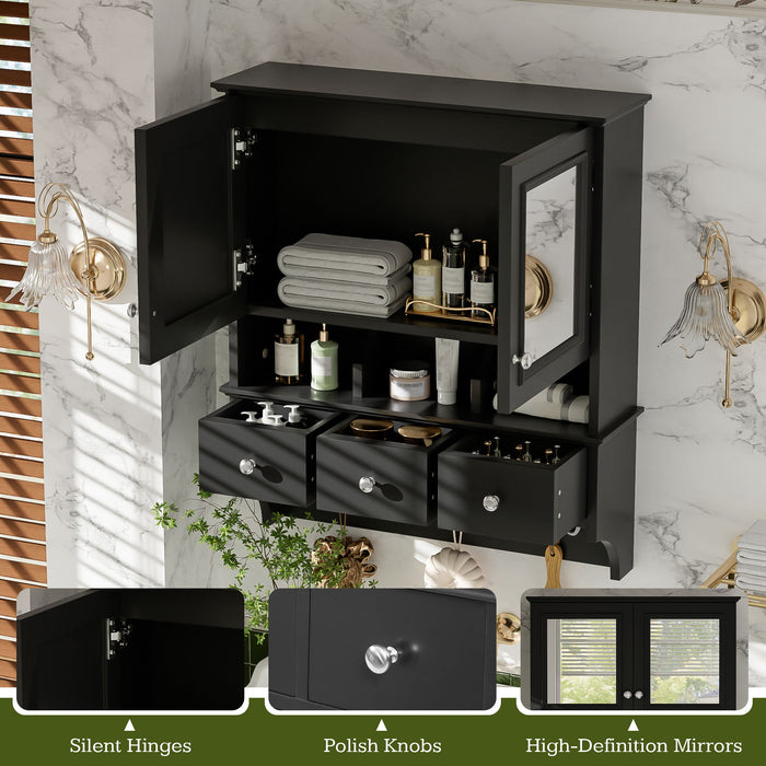 Modern Bathroom Mirror Cabinet With Drawers, Organizer Hooks, And High-Definition Mirrors