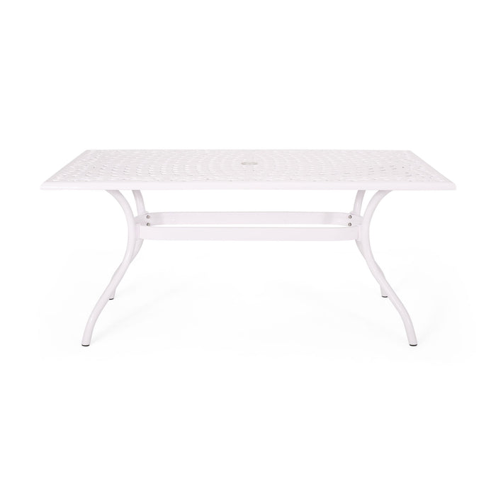 Celestine - Outdoor Cast Aluminum Dining Table With Floral Lattice Design And Umbrella Holder
