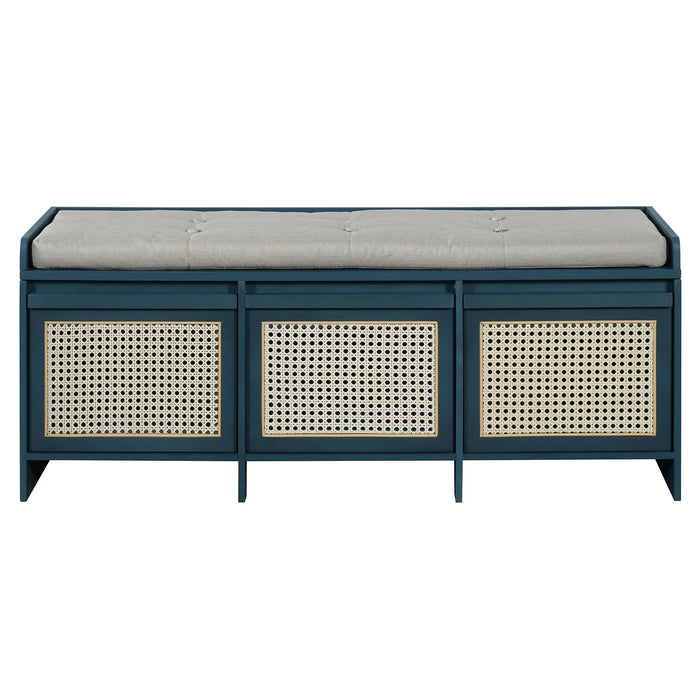 Entryway Shoe Bench With Drawers & Button Tufted Cushion