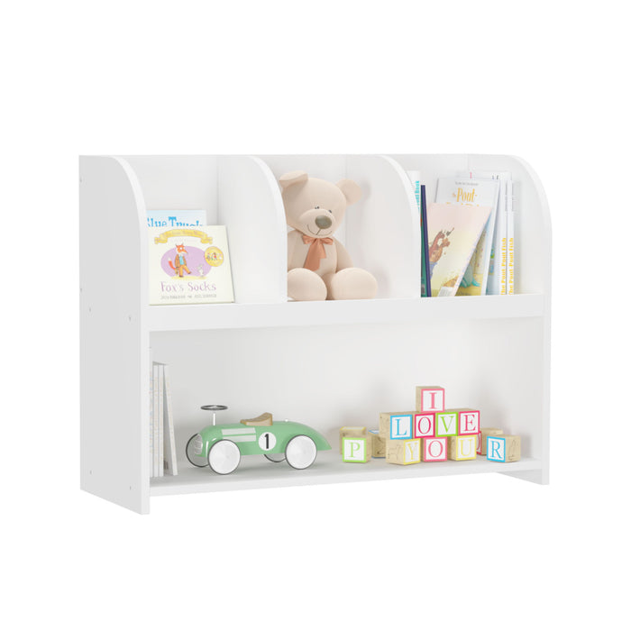 Bookcase With 4 Compartments, Storage Shelf For Toys And Books - White