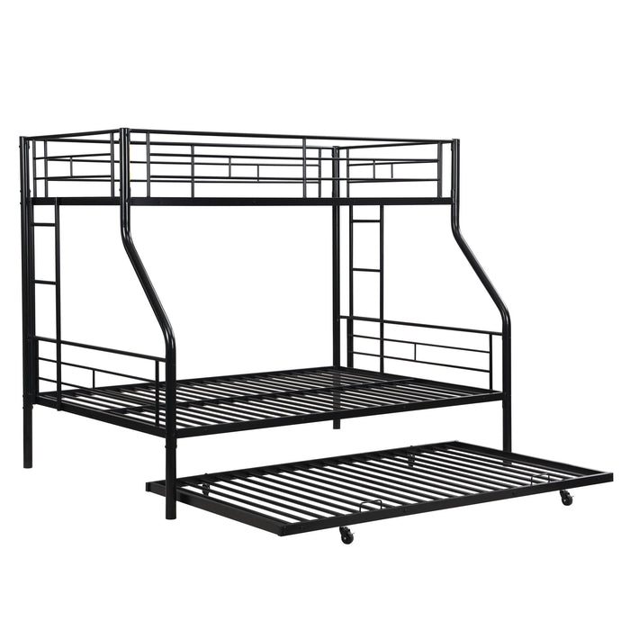 Twin Over Full Modern Metal Bunk Bed With Trundle - Black