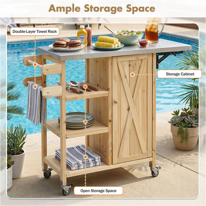 Foldable Outdoor Kitchen Island With Storage Cabinet