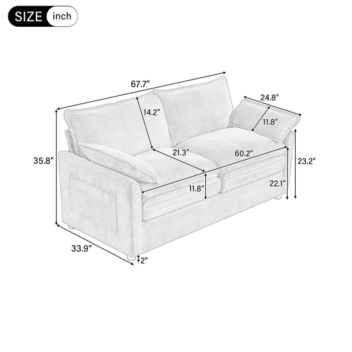 Modern Loveseat Sofa, Upholstered Couch With Side Storage Pockets