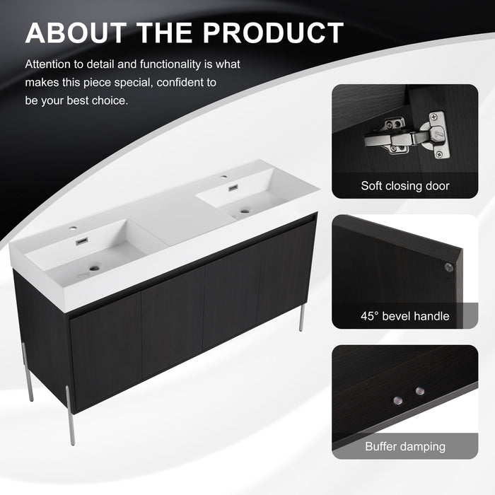 Freestanding Bathroom Vanity With Resin Sink And Storage Cabinet