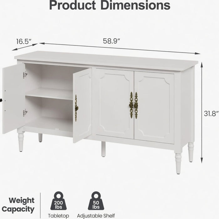 Vintage Buffet Cabinet With Adjustable Shelves