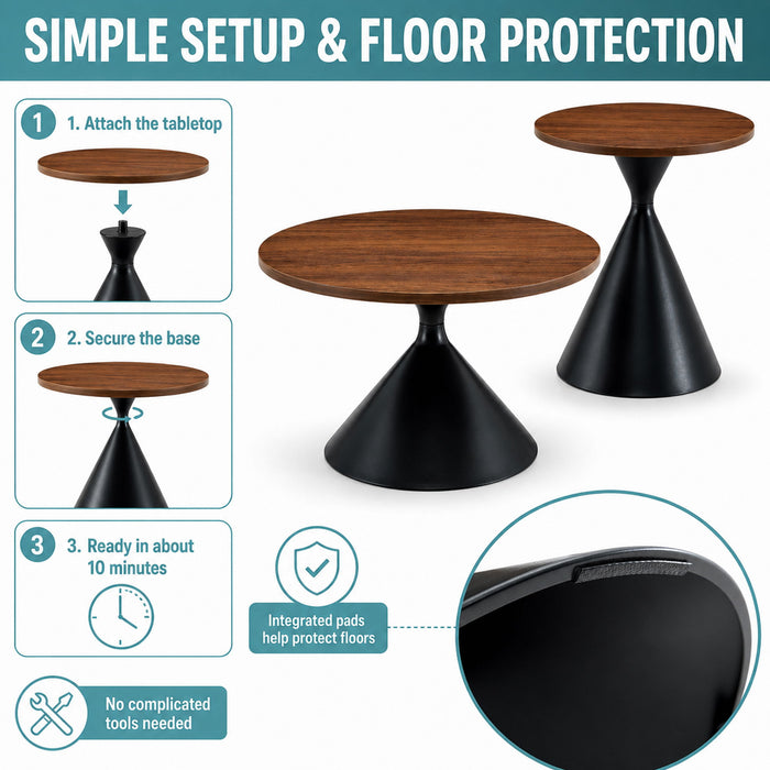 2 Piece Coffee Round Table Set
