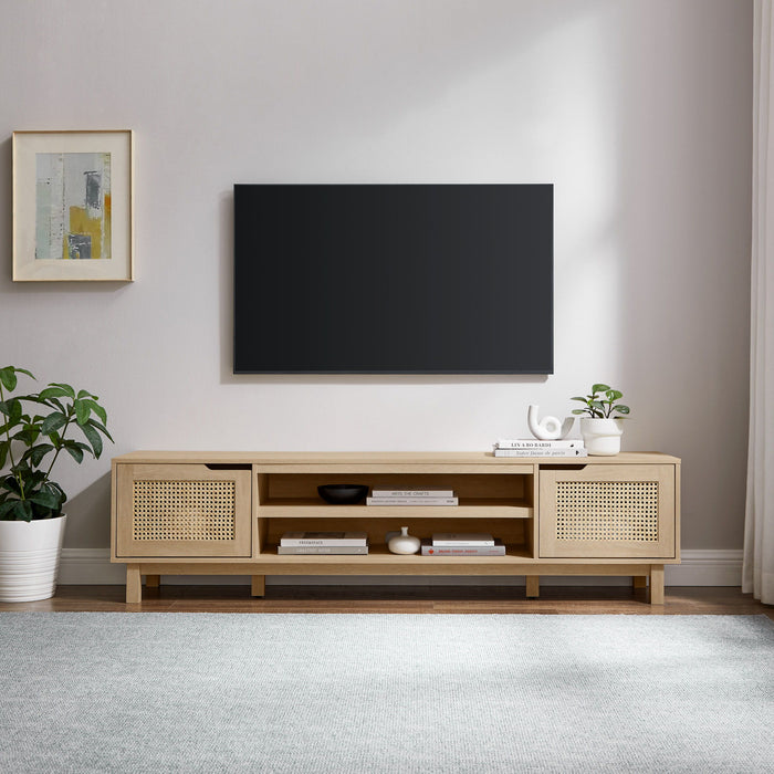 Modern Door Low TV Stand For TVs Up To 80" - Light Brown