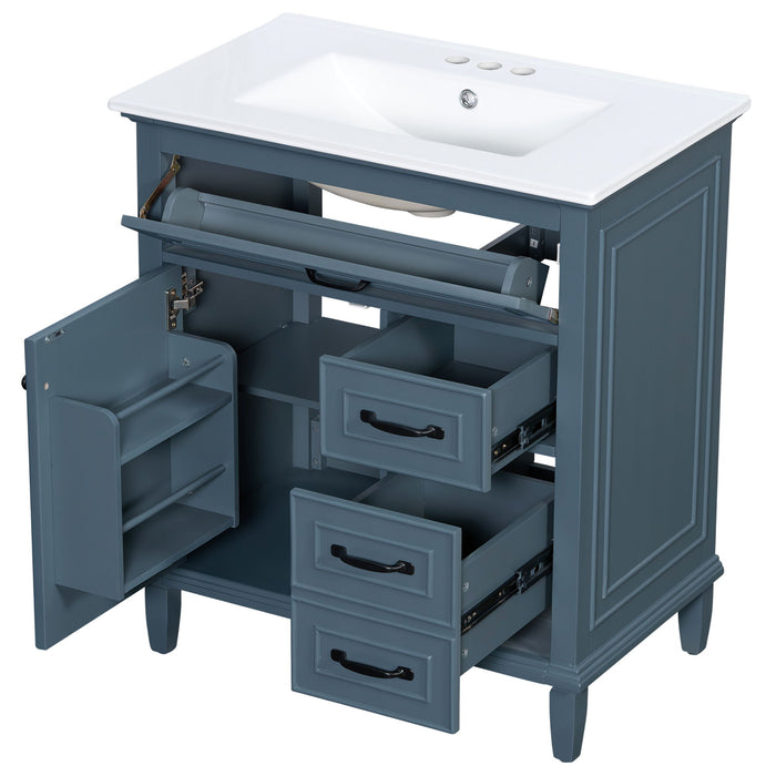 Bathroom Vanity With Sink Top, Flip Drawers, Adjustable Shelf