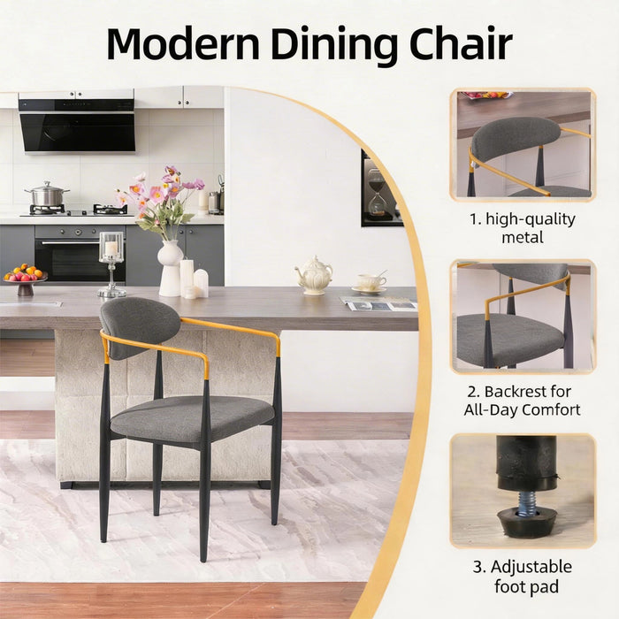 Modern Upholstered Dining Chair With Accented Armrests (Set of 2)