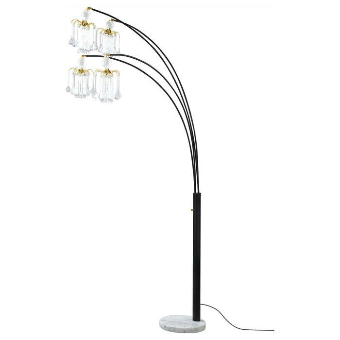 Marcos - Hanging Crystal Arc Tree Floor Lamp With Sculptural Frame - Black