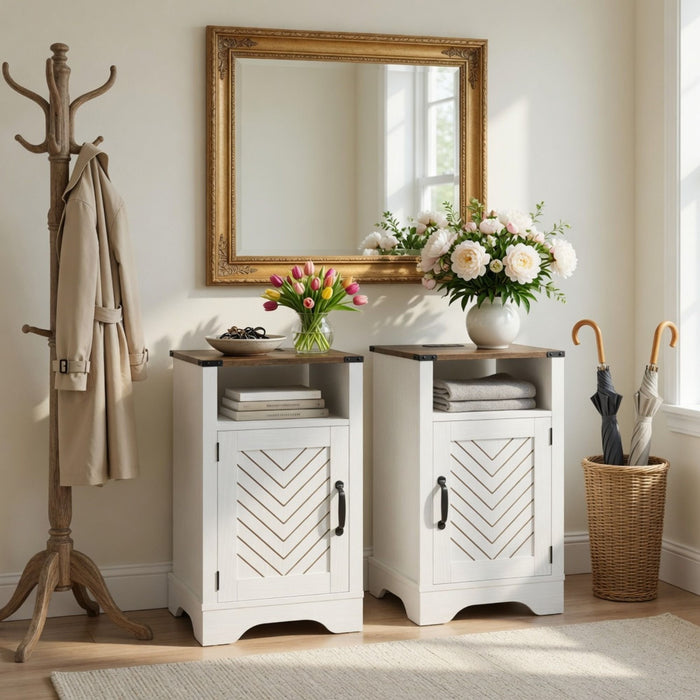 Farmhouse Nightstand With Charging Station & Storage