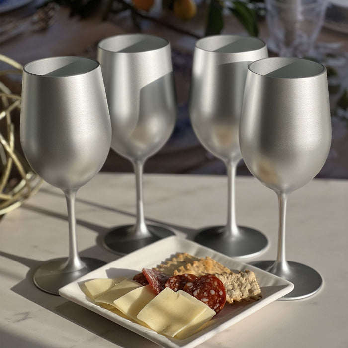 Leadingware Metallic Plastic Wine Glasses (Set of 4)