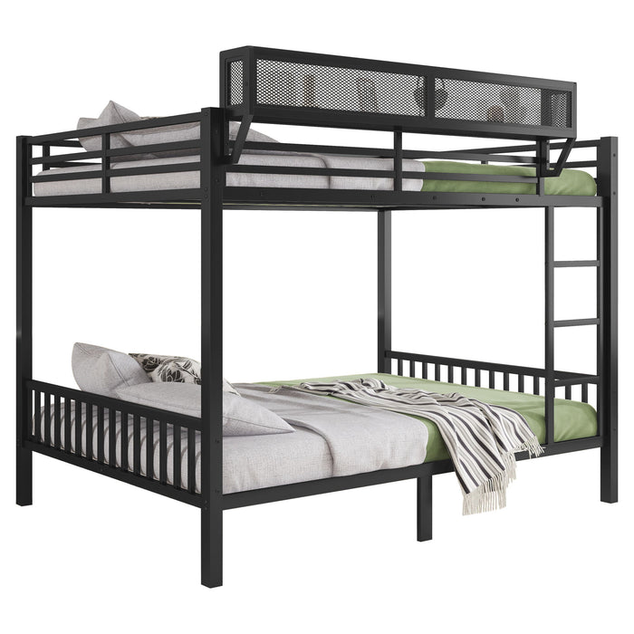 Queen Over Queen Bunk Bed With Ladder And Storage Shelf - Black