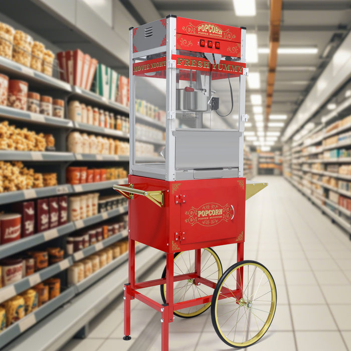 Popcorn Machine On Wheels, 20 Ounce Capacity, 1440W - Red