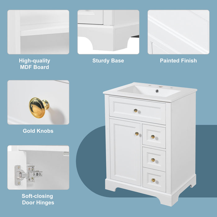 Modern Bathroom Vanity With Sink, 3 Drawers & Cabinet With 2 Tier Door Storage